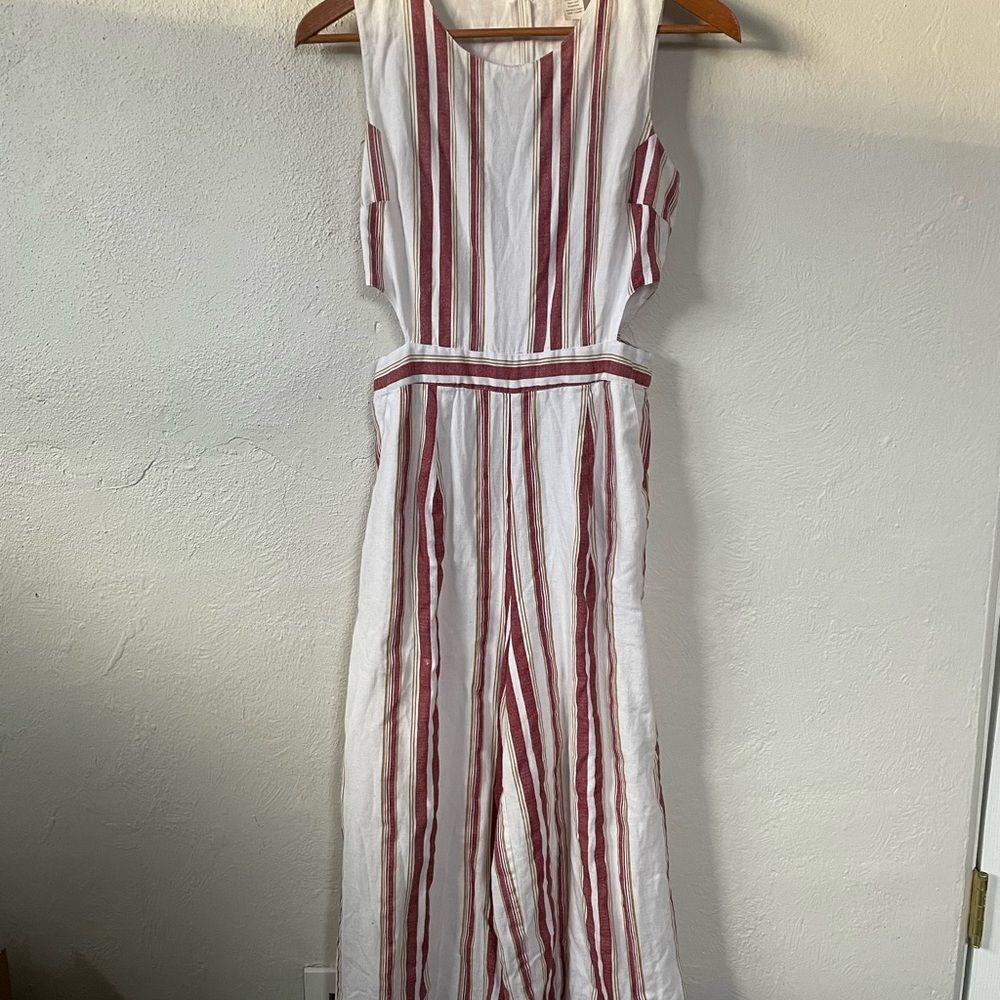 Japna Medium Red and White Striped Jumpsuit